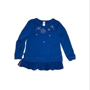 Preppy Navy‎ Blue Winter Sparkle Snowflake Ruffle Trim Sweatshirt Sz 8
